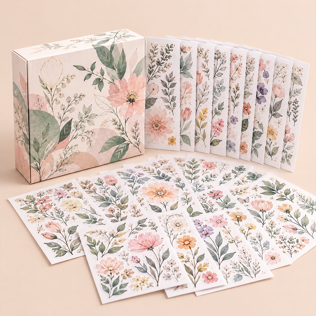 Roveliad™ Botanical Linework Sticker Box — 10 Full Sheets Minimal Floral & Leaf Outline Stickers