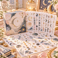 Roveliad™ Gilded Night Celestial Sticker Box — 10 Full Sheets Vintage Moon & Star Gold-Foil Outline Stickers
