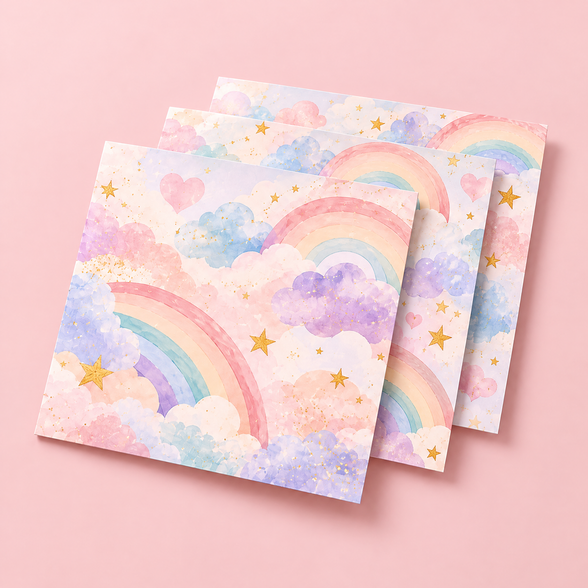 Roveliad™ Cloudbow Pastel Rainbow Adhesive Craft Sheets — 3-Pack, 7.9 × 7.9 in Cut-to-Shape Sticker Paper