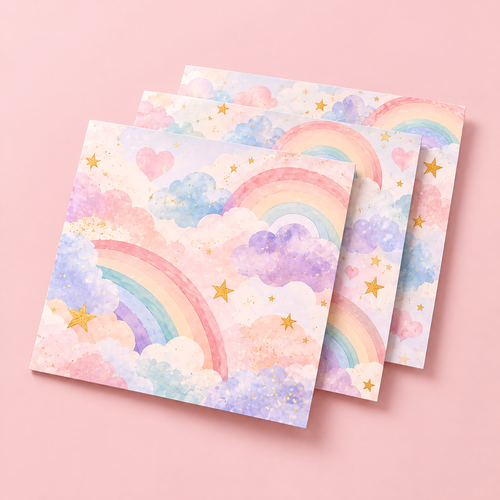 Roveliad™ Cloudbow Pastel Rainbow Adhesive Craft Sheets — 3-Pack, 7.9 × 7.9 in Cut-to-Shape Sticker Paper
