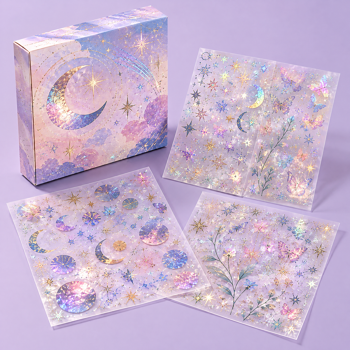 Roveliad™ Stardust Veil Transparent Glitter-Laminate Adhesive Sheets — 3-Pack DIY Cuttable Clear Sticker Sheets