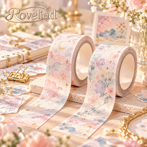 Roveliad™ Daydream Trace Minimal Print Washi Tape — 2-Pack, 39.4 ft Each, Dreamy Pastel Decorative Tape