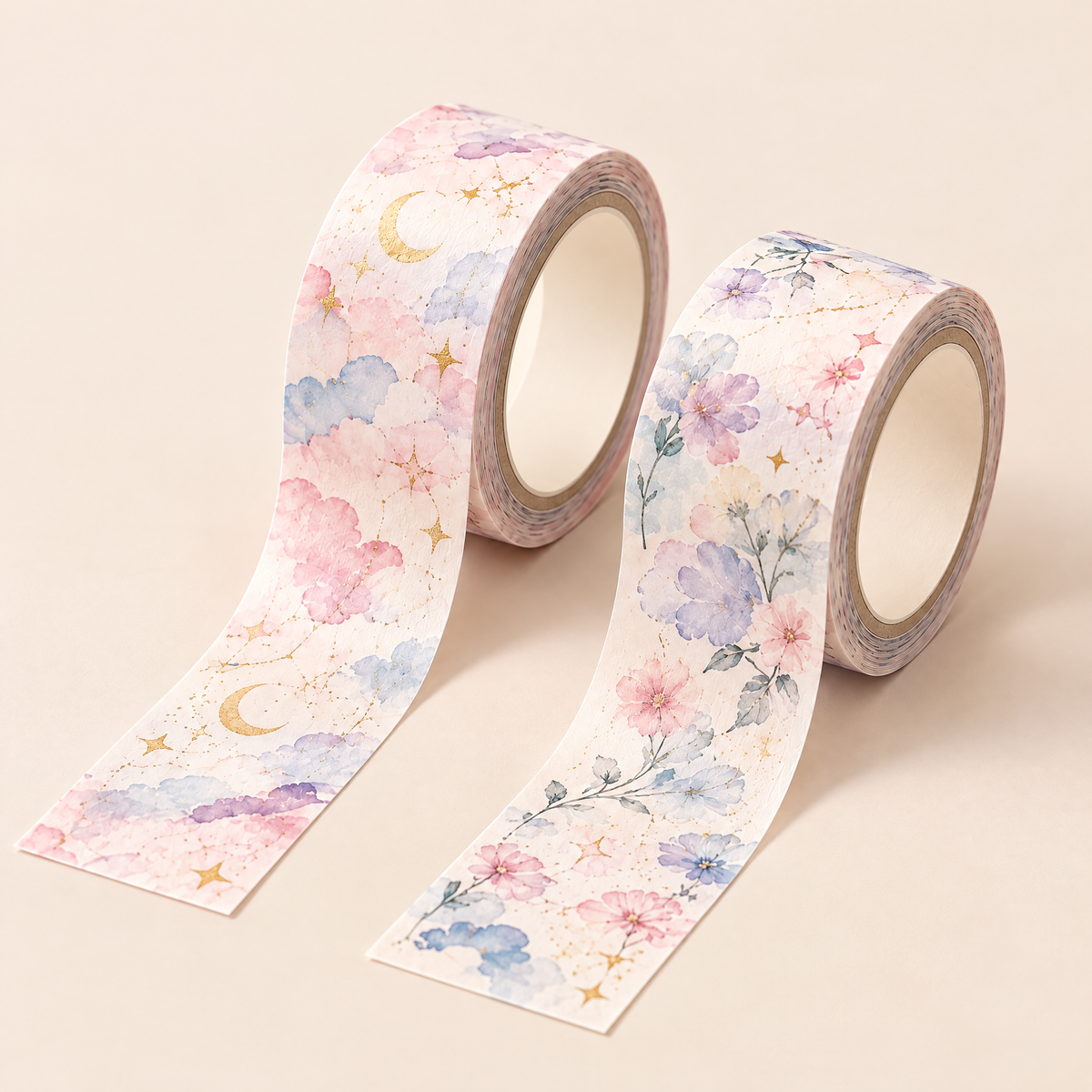Roveliad™ Daydream Trace Minimal Print Washi Tape — 2-Pack, 39.4 ft Each, Dreamy Pastel Decorative Tape