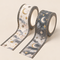 Roveliad™ Nocturne Orbit Celestial Washi Tape — 2-Pack, 39.4 ft Each, Moon & Star Gray Decorative Journal Tape